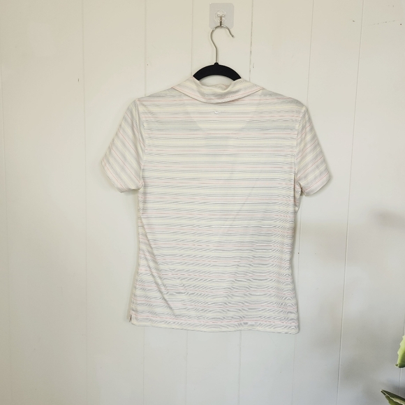 Nike Golf White Stripe Short Sleeve Polo Top Golfing Activewear Wicking Small - Picture 3 of 8